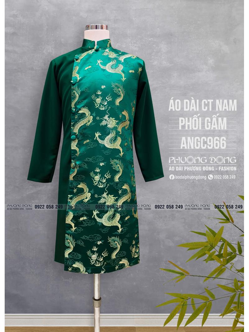 Áo Dài Cách Tân Nam Gấm Và Phối Gấm ANGC966